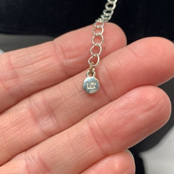 Liz Claiborne Clear Crystal Flower Princess Necklace Silver Chain & Fabric 19"L - Picture 5 of 5